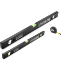 STROXX Wasserwaagenset – 80 cm & 180 cm Wasserwaage + 3 m Bandmaß, stoßfest & UV-beständig