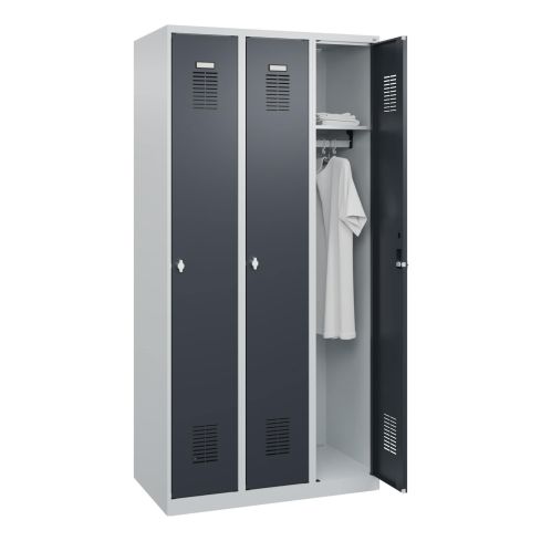 STROXX Garderobenschrank mit Sockel 3 Abteile 1850X900X500MM RAL 7035/7016
