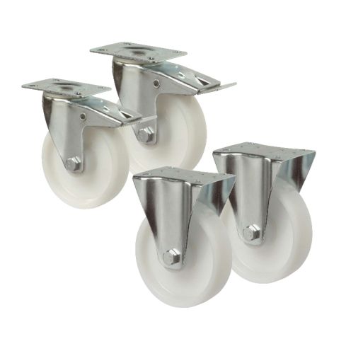 BS Rollen Set 2x Lenk- & Bockrollen Kunststoff weiß 125 MM L420.B10.125, L410.B10.125