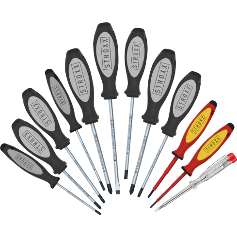 STROXX Schraubendrehersatz – 12-teilig, Schlitz, Kreuzschlitz, Torx, inkl. Spannungsprüfer