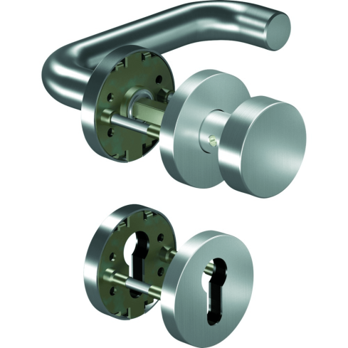 OGRO Drückergarnitur Core 8100, 8mm Vierkant TS. 38-63mm Rundrosette PZ Knop 3020 ED
